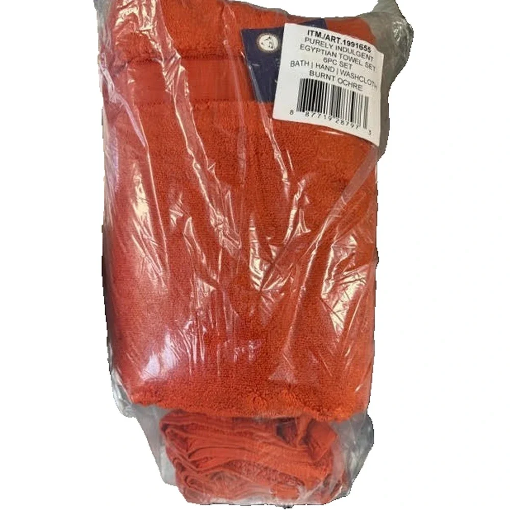 Purely Indulgent Egyptian Cotton 6pc Towel Set Bath Hand Washcloth Burnt Orange